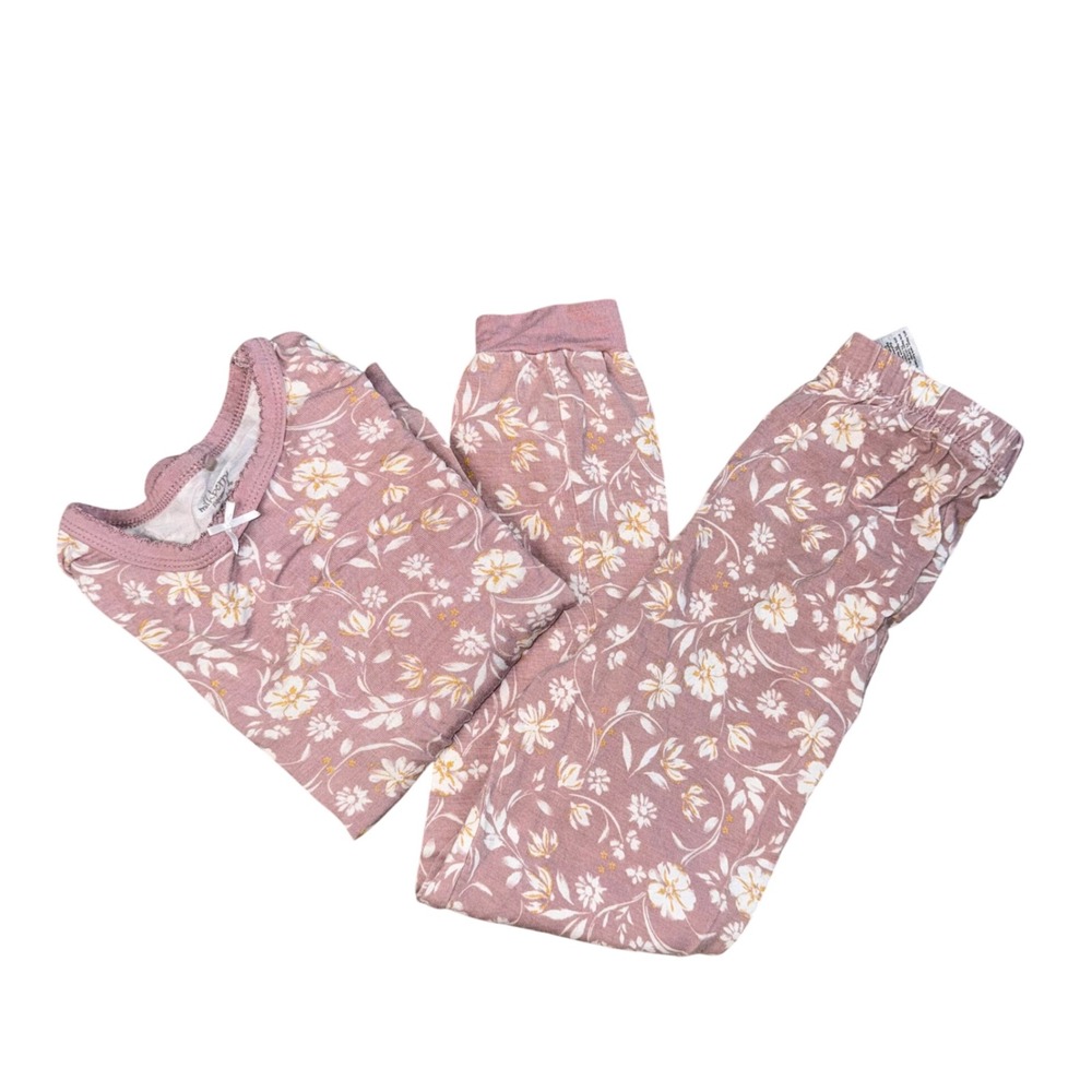 Milkberry Pajamas Set Kids 4T Mauve Floral Bamboo Rayon Excellent Sleepwear
